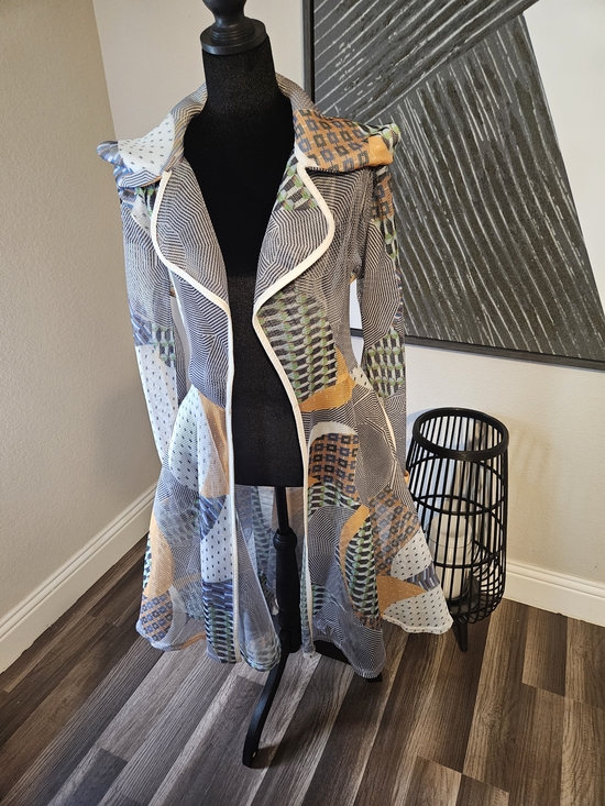 Cqbycq Jackets & Blazers - Lightweight Patterned Women's Duster Jacket - Yellow Accent